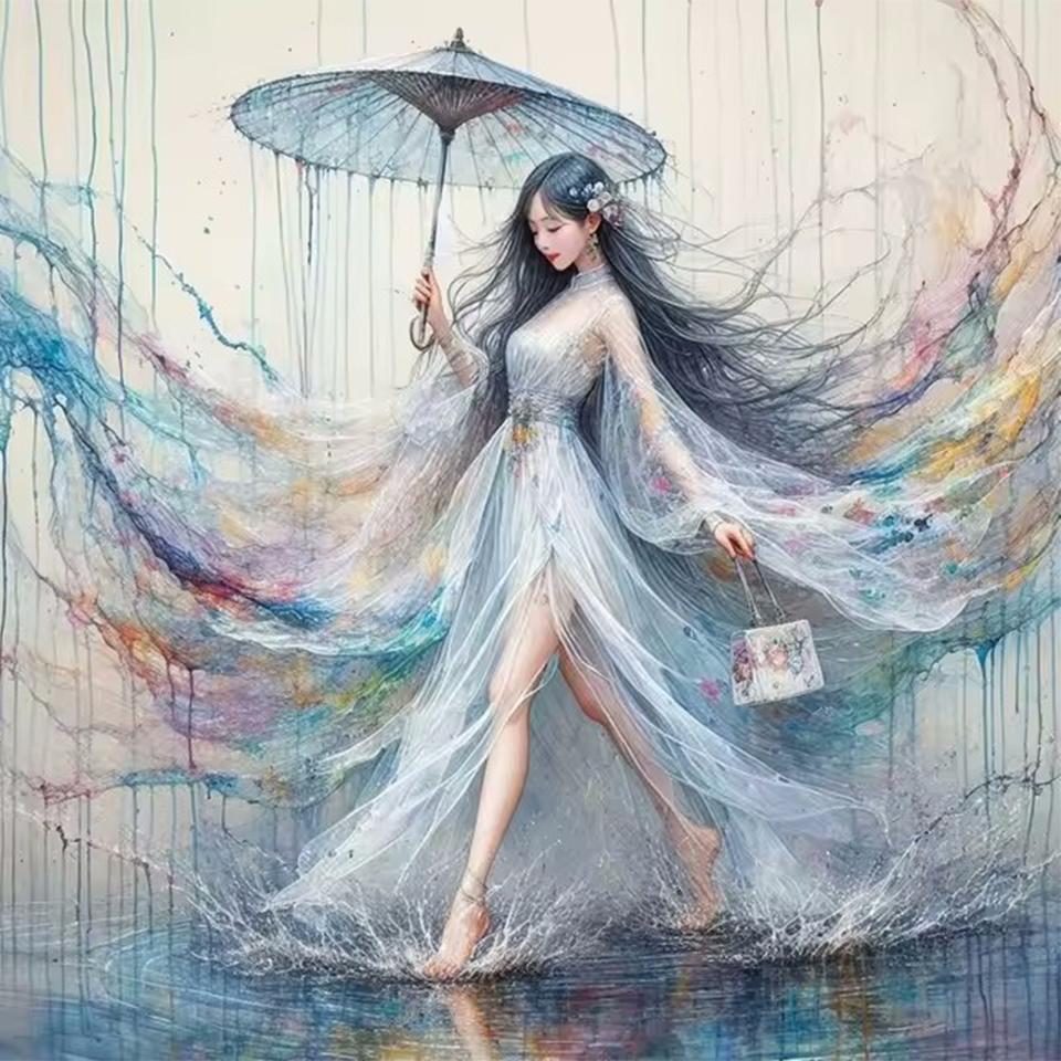 Rhinestone Painting Crystal Decor Diamond Painting Woman Umbrella 5D Cross Stitch Pattern Diamond Embroidery Diamond Painting