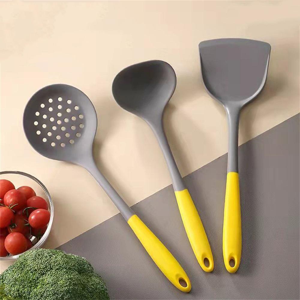 3Pcs/Set Heat Resistant Kitchenware Food Grade Silicone Kitchen Accessories Soup Ladle Spatula Draining Spoon Non-Stick Utensils