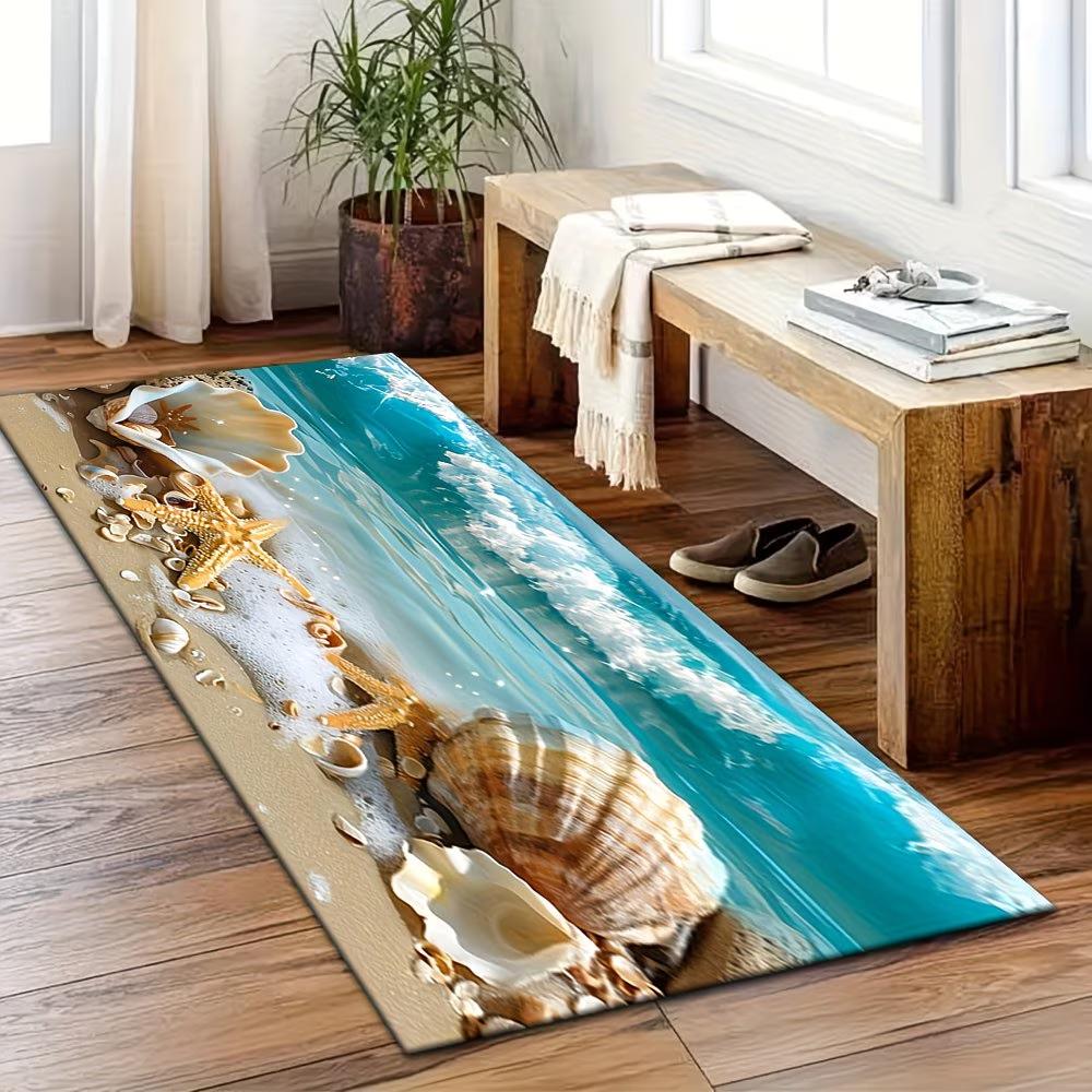 Summer Beach Starfish 3D Runner Rug Long Kitchen Mat Non-Slip Hallway Entry Carpet Living Room Bathroom Decor Floor Rugs