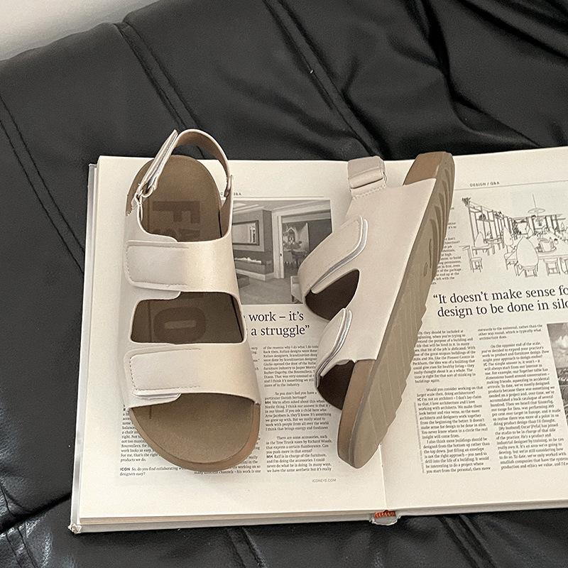 

Ретро простые повседневные удобные универсальные плоские сандалии носить сандалии на платформе с открытым носком женщины 40 бежевый