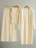 2026 Spring/Fall Elegant Knit Three-Piece Set: Long Cardigan Coat, Single-Breasted Vest, Wide-Leg Pants