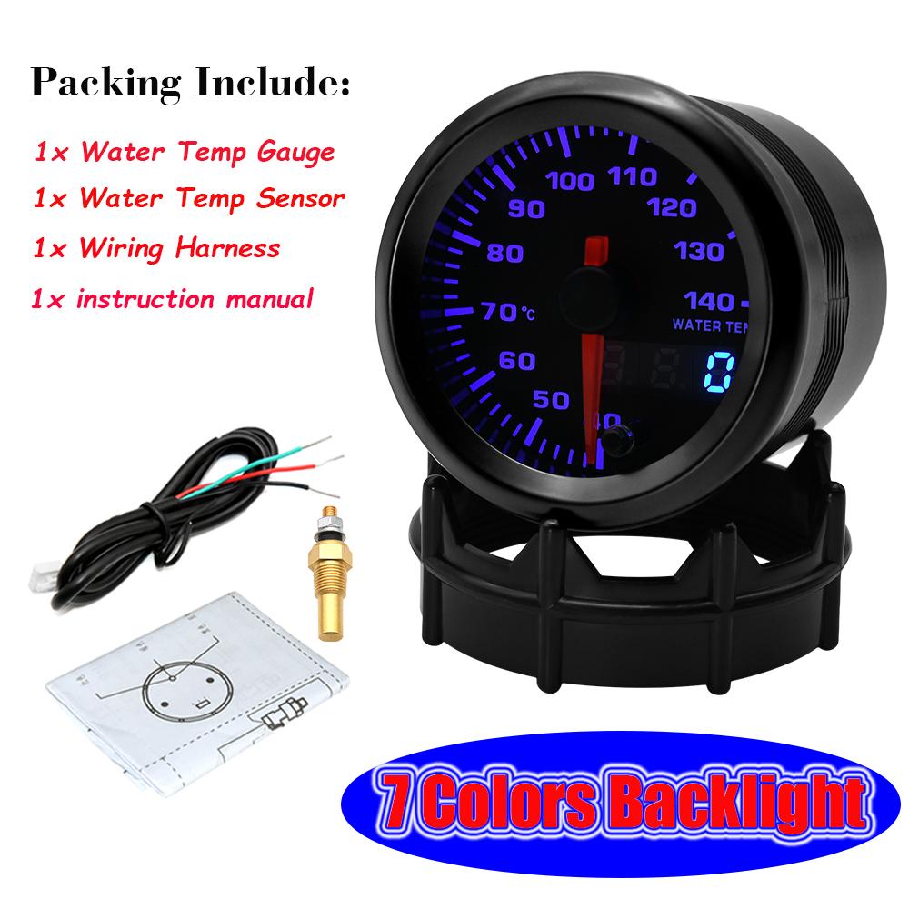 40~140 Celsius Water Temp Oil Temp Oil Press Fuel Volts Oil Press Boost Tacho AFR EGT with Sensor 7 LED Colors Display 2'' 52mm