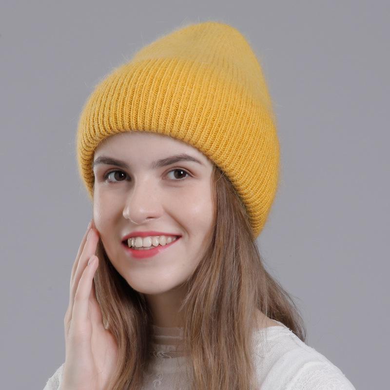 Korean Style Rabbit Fur Knit Hat for Women - Fashionable Autumn/Winter Headband with Earmuffs