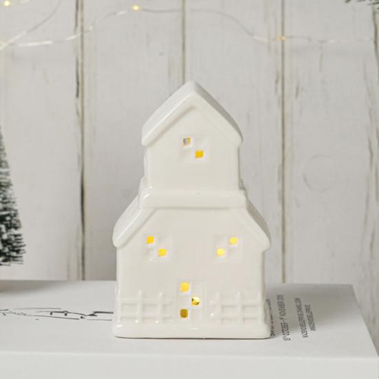 Yousheng Ceramic Snow House LED Decor Nordic Christmas Village Tabletop Lamp Creative Festive Centerpiece for Mantel And Shelf Display