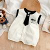 Baby Boy Rompers Cartoon 3D Dog Short Sleeve Single Breasted Fashion Jumpsuit Infant Romper Handsome Gentleman Clothes Summer