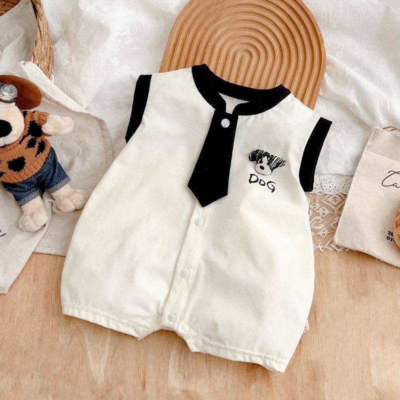 

Baby Boy Rompers Cartoon 3D Dog Short Sleeve Single Breasted Fashion Jumpsuit Infant Romper Handsome Gentleman Clothes Summer 66 чёрный