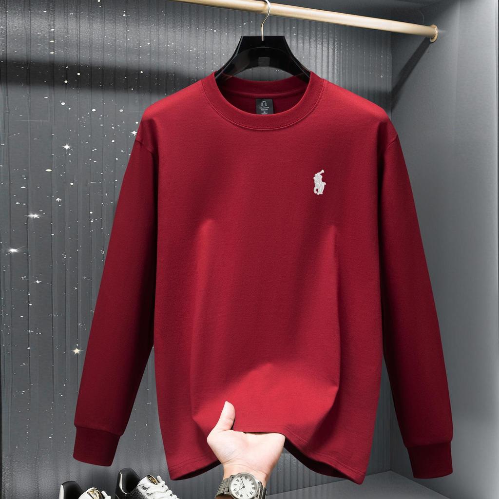 Men's 2025 Heavyweight Embroidered Long Sleeve Hoodie - Autumn/Winter Fashion Round Neck T-shirt