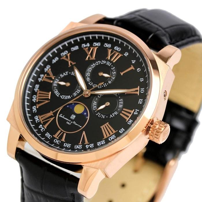 [Salvatore Marra] Watch Moon Phase Multi-Calendar 50m Waterproof Business Formal Men's Leather Strap Limited Edition Black Pink Gold