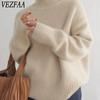 Women's Fashion Casual Fall Winter Solid Color Print Long Sleeve High Neck Sweaters
