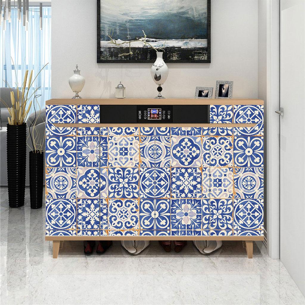 Blue and White Porcelain Tile Sticker 24pcs Self Adhesive Home Kitchen Smooth