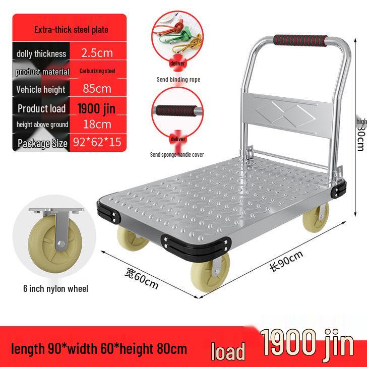 Silent Foldable Handcart Trolley with Swivel Wheels - Heavy-Duty Flatbed Truck
