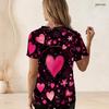 Women Plus Size Short Sleeve U Neck T Shirt Pink Heart Flower Star Dark Background Print Top