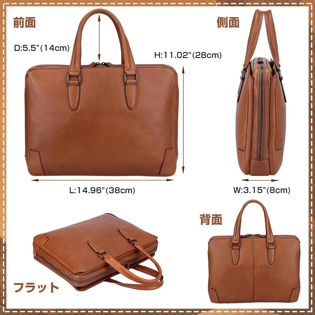 Vannus Men's Genuine Leather Briefcase, Business Attache Case, Fits A4 Size and 14-inch Laptops, Freestanding, Brown