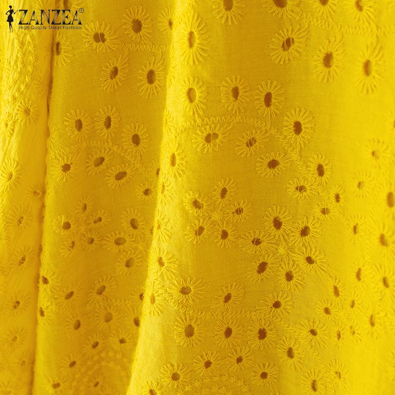 ZANZEA Women Casual Square Neck Loose 3/4 Sleeve Patchwork Crochet Blouse