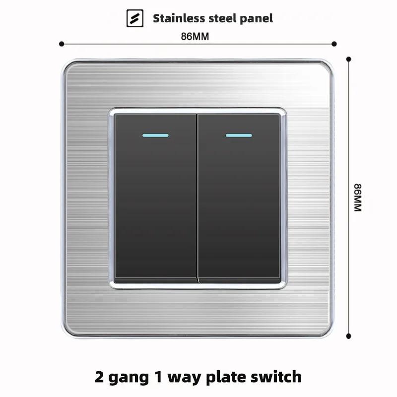 luxury Brushed Stainless Steel Wall Light Switch,Universal 5pin 18W Type-C Quick charging outlet,UK Standard Dual USB Socket