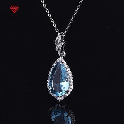 Gorgeous Luxury Water Drop Sea Blue Pendant Female Clavicle Chain For Women Charm Wedding Engagement Fine Jewelry New Trendy