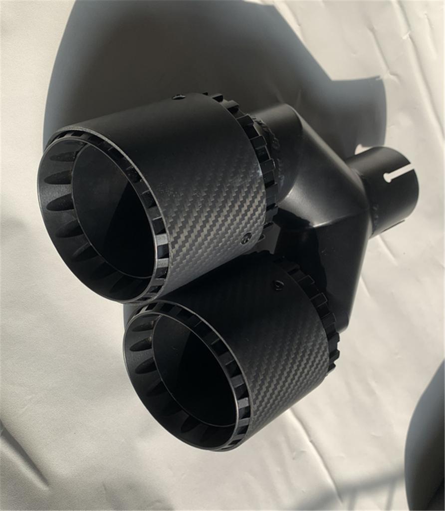 Pair Universal Three Layers 63mm Inlet 89mm Outlet 100% Real Carbon Fiber Car SUV Dual Exhaust Pipe Tail Muffler Tip Plating Black