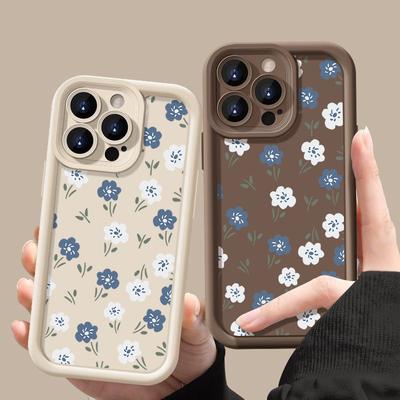 Blue White Small Flowers Silicone Case For iPhone 15 16 Pro Max 14 13 12 11 Pro Max 7 8 XR XS SE Shockproof Soft TPU Phone Cover