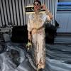2026 Autumn European & American Solid Color Long Dress with Elegant Hot Drilling - French Two-Piece Set.