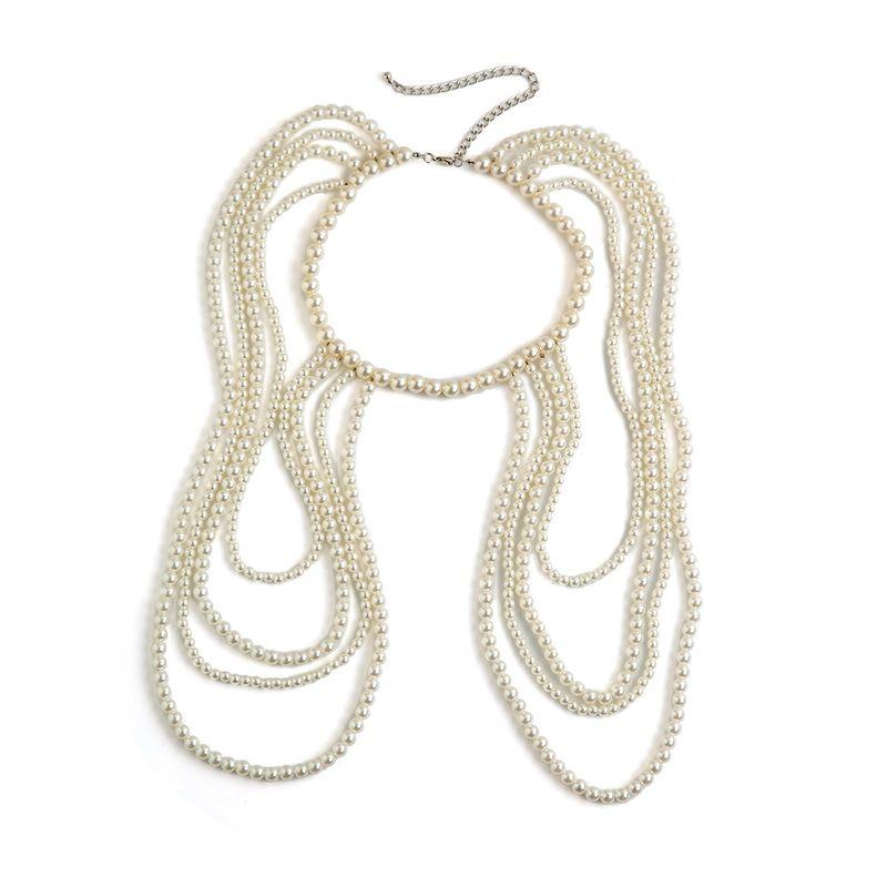 Pearl Necklace and Shoulder Chain Integrated Chain, European and American Trendy, Sexy, Fashionable and Personalized Stage Performance Accessories White