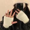 Soft Winter Half Finger Gloves Women Warm Luxury Solid White Plush Knitted Fingerless Gloves Wrist Mittens Writting