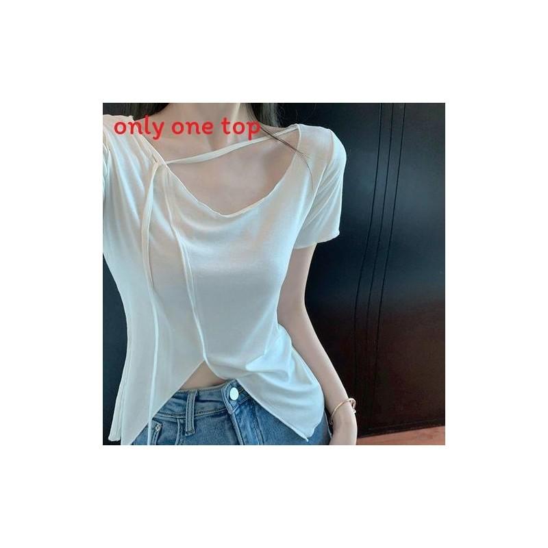 T Shirt Women Summer Oversize V Neck Casual Top With Embroidery For Daily Wear