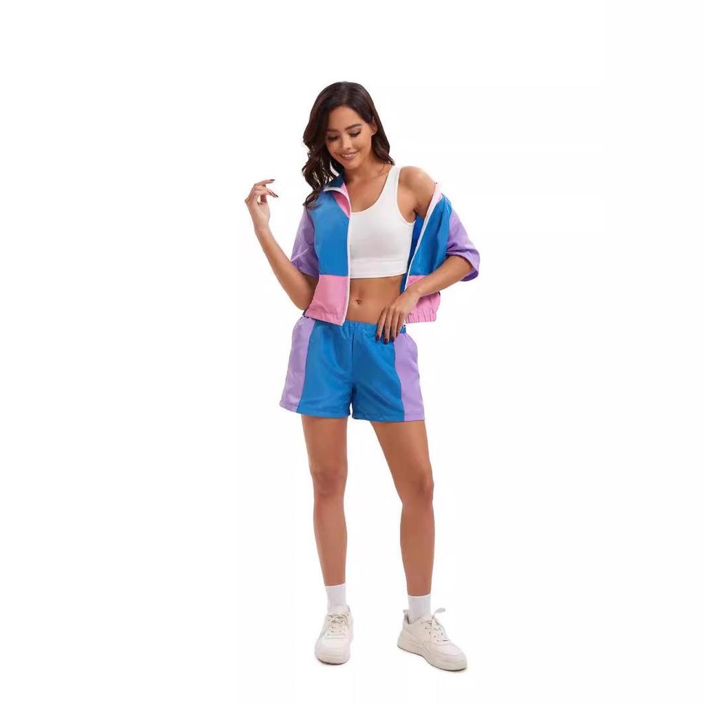 80-tals Retro Disco Dam Zipper Sportkläder Hip Hop Performance Kostymset