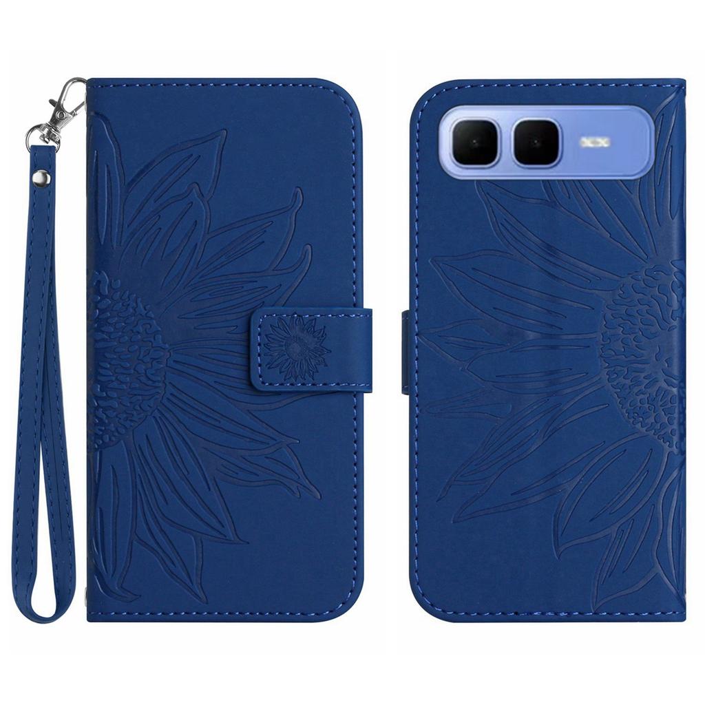 For Infinix Smart 10 Plus Case Sunflower Imprint Leather Wallet Phone Cover with Wrist Strap