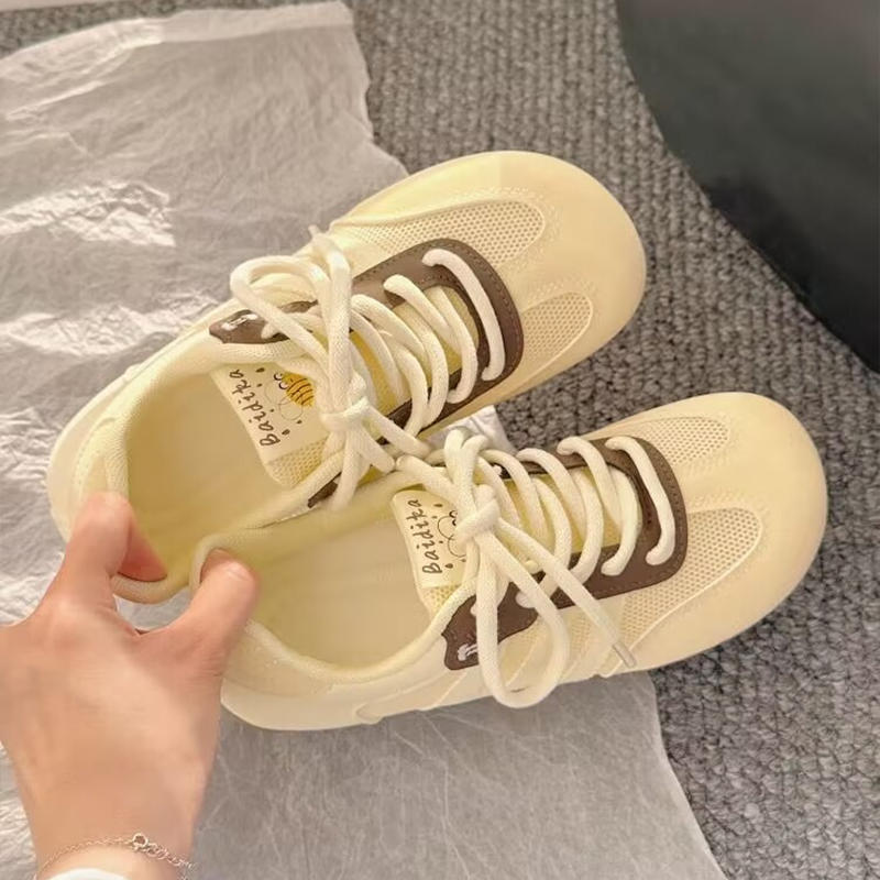 Mesh German Training Shoes Spring and Autumn New Flat Bottom Not Tired Feet Milk Yellow Breathable Board Shoes Versatile Casual