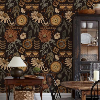 Vintage Boho Brown Floral Wallpaper Retro  Peel And Stick TV Wall Decoration Furniture Retrofit Stickers Contact Paper