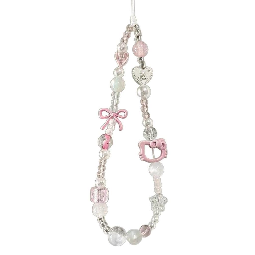 Girly Hello Kitty Phone Case with Chain, CCD Camera Pendant & Polaroid Anti-Lost Wrist Strap