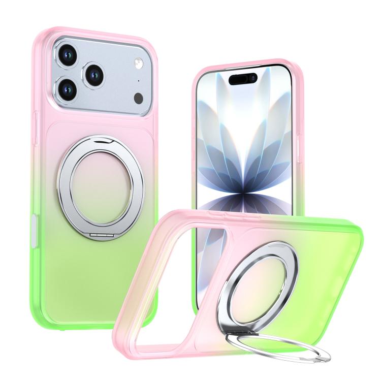 Phantom Skin Feel Gradient PC+TPU Phone Case With 360° Rotating Metal Holder, Magnetic Wireless Charging Shockproof Protective Cover