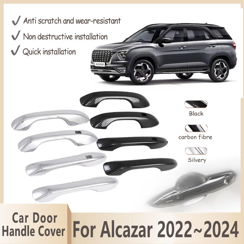 Chrome Carbon Fiber Door Handle Cover For Hyundai Alcazar 2022 2023 2024 Grand Creta Car Exterior Handles Case Auto Accessories