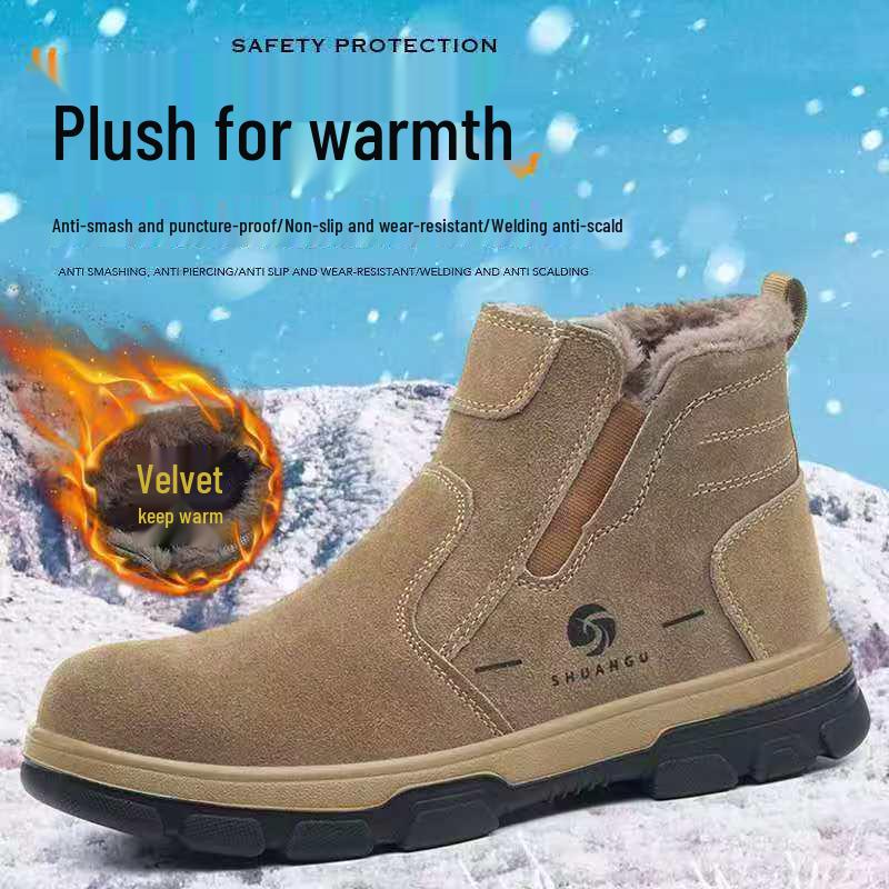 Pánské zimní vysoké pracovní bezpečnostní boty s plyšovou podšívkou - Zateplené svařovací boty proti opaření