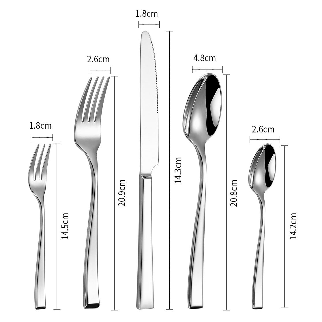 

Tableware set 304 stainless steel square handle thickened restaurant hotel household high-end knife fork spoon set серебряный