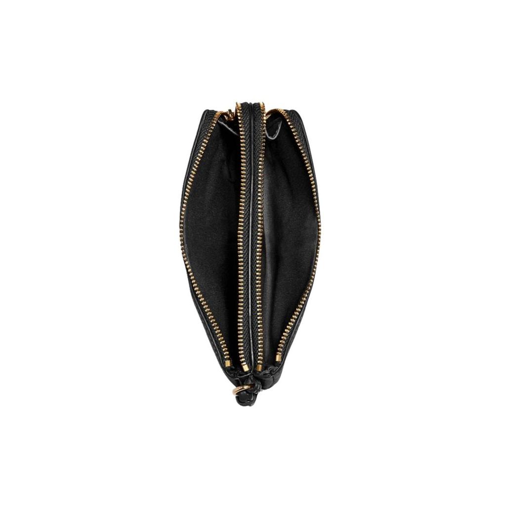 Coach Corner Zip Logo Print Fashion Versatile Double Layer Leather Clutch Women Clutch Black 6649-IMBLK