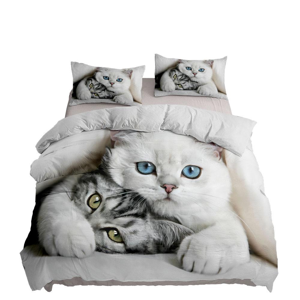 Pet Cat DIY Print Duvet Cover Set King Queen Double Full Twin Single Size Duvet Cover Pillow Case Bed Linen Set
