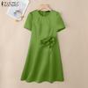 ZANZEA Women Casual Round Neck Summer Short Sleeve Dress