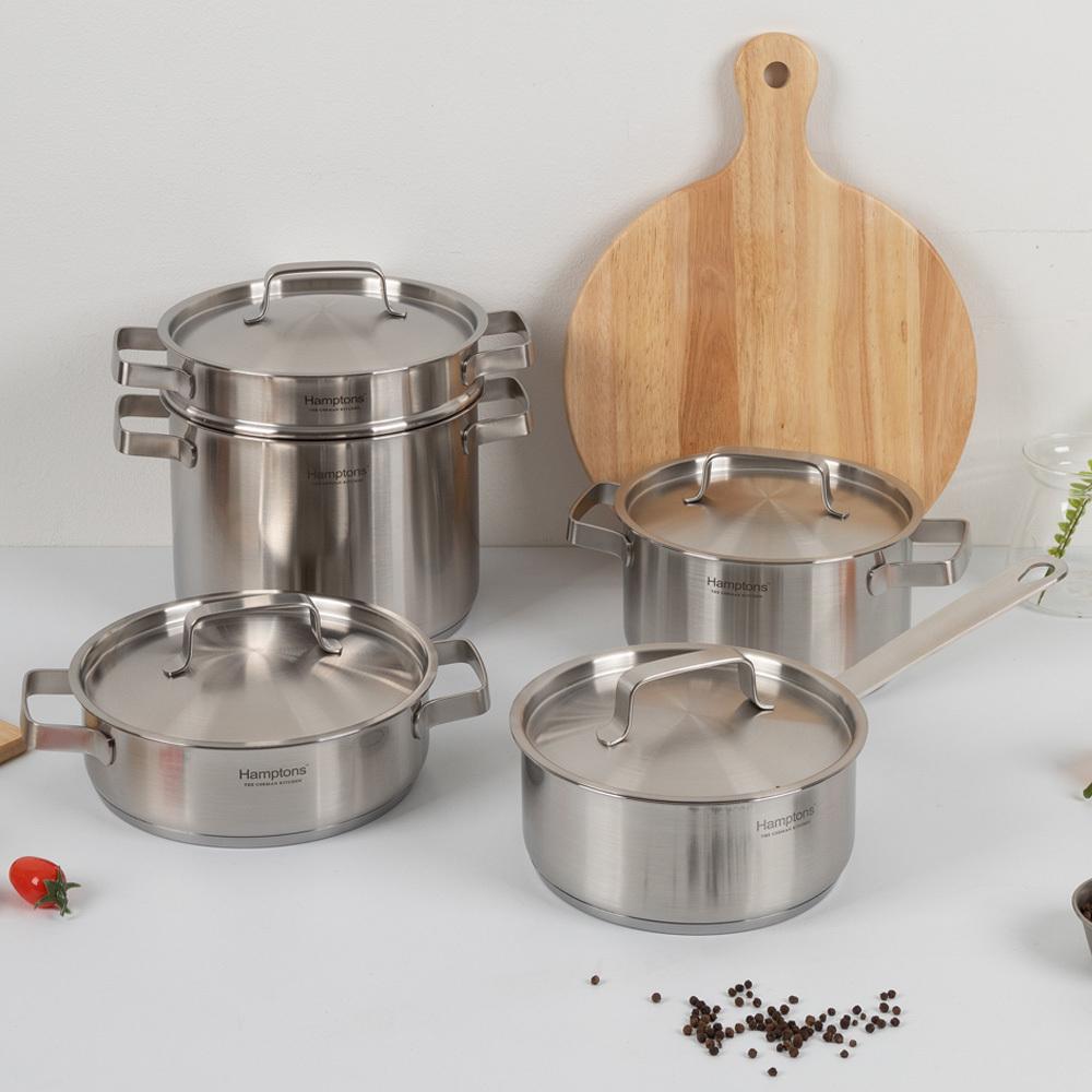 HAMPTONS REX Stainless Steel Induction Saucepan & Pot (18cm, 20cm) Dishwasher Safe No PFOA Silver