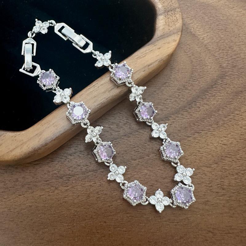 French Luxury Amethyst Flower Zircon Bracelet - Chic, Versatile, Elegant Jewelry