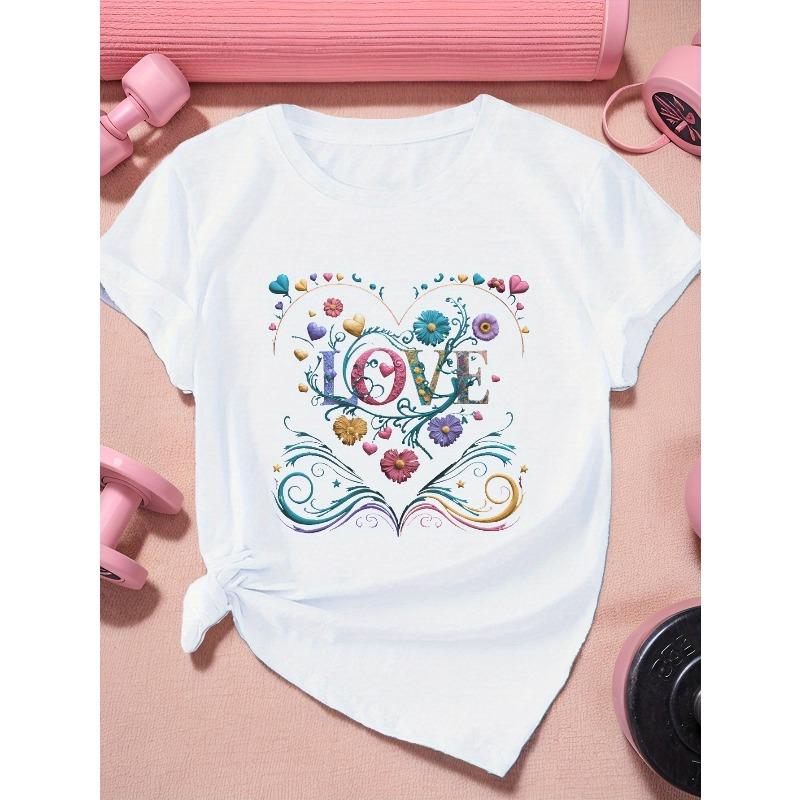 Женская спортивная футболка большого размера с коротким рукавом Сердце Цветы ЛЮБОВЬ S