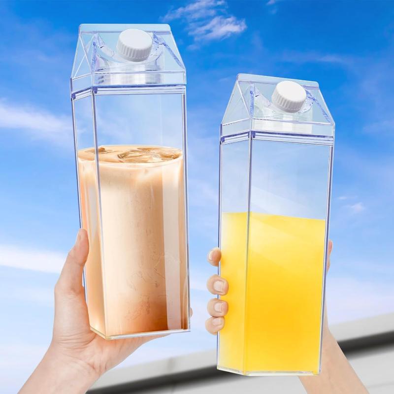750Ml Transparent Milk Bottle Water Box Square Milk Coffee Juice Tea Cup Transparent Milk Storage For Outdoor Sports Camping Gym