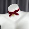 Christmas Bell Choker Necklace Women Fall Winter Red Velvet Bow Collarbone Chain Pure Desire Style