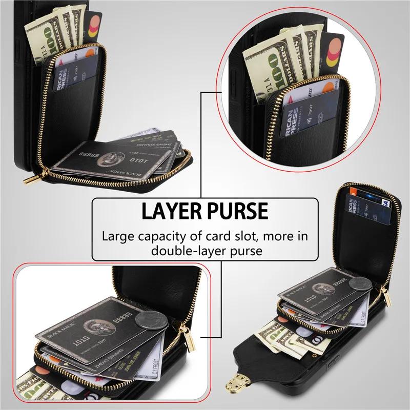 Crossbody Lanyard Leather Zipper Wallet Phone Case for iPhone 17 Air 16E 16 Pro Max 15 Plus 14 13 12 11 XS XR X Flip Stand Cover