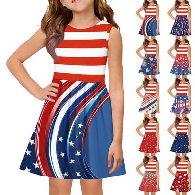 Sommer Prinzessinnenkleid für Mädchen - A-Linie West-Einsatz Kleid Unabhängigkeitstag