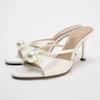 Fashion Luxury String Bead Brand Designer Slippers Women High Quality Satin Narrow Band Slide Sandals Elegant Open-toe Party Dress Shoes