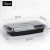 10Pcs Black Plastic Disposable Food Containers With Lids - Ideal For Salads, Sandwiches, And Kitchen Fridge Storage
