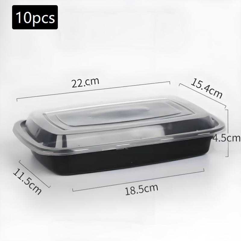 10Pcs Black Plastic Disposable Food Containers With Lids - Ideal For Salads, Sandwiches, And Kitchen Fridge Storage
