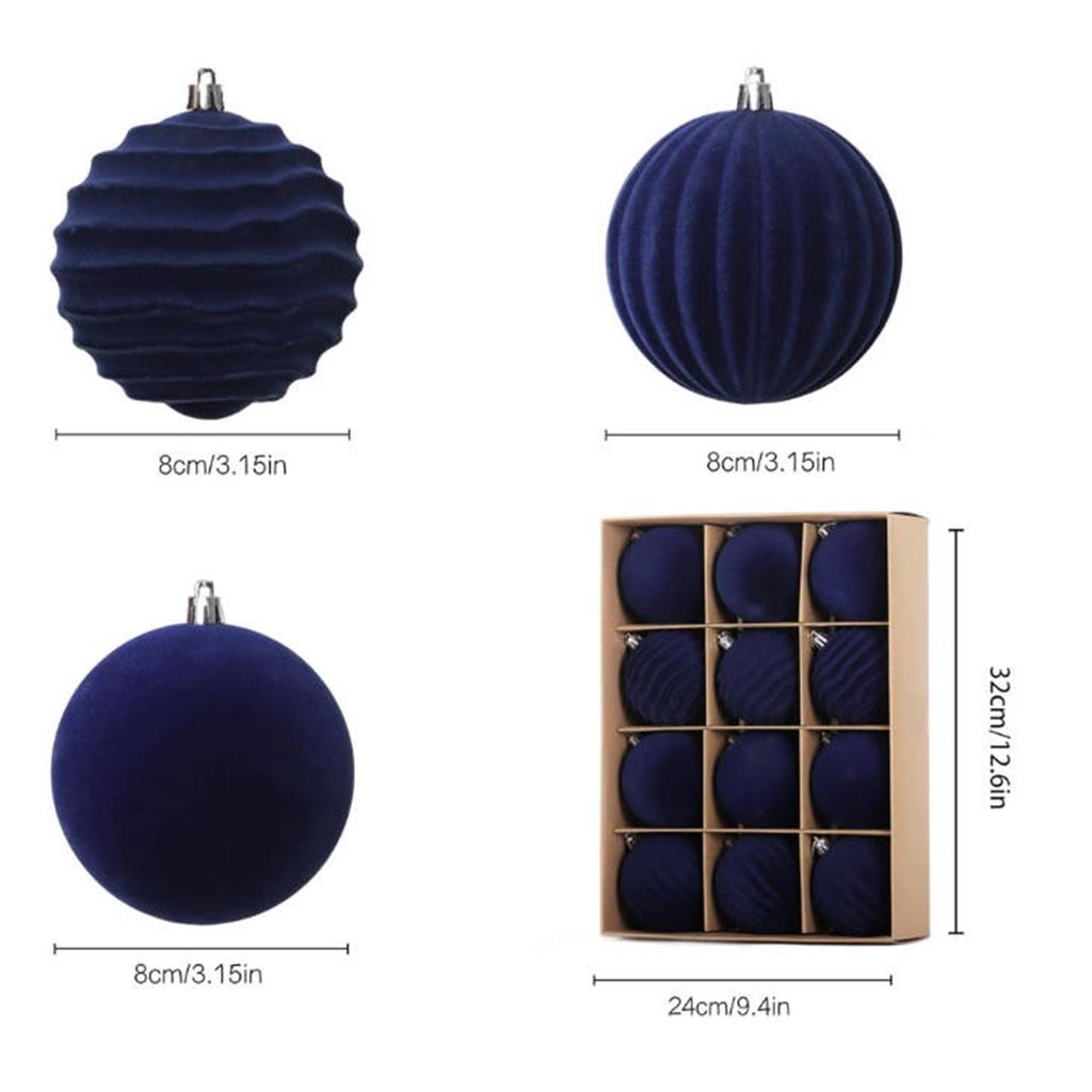 Flocked Velvet Christmas Ball 12pcs Set Christmas Tree Hanging Ornament Festive Decor Accessory Holiday Christmas Party Decor