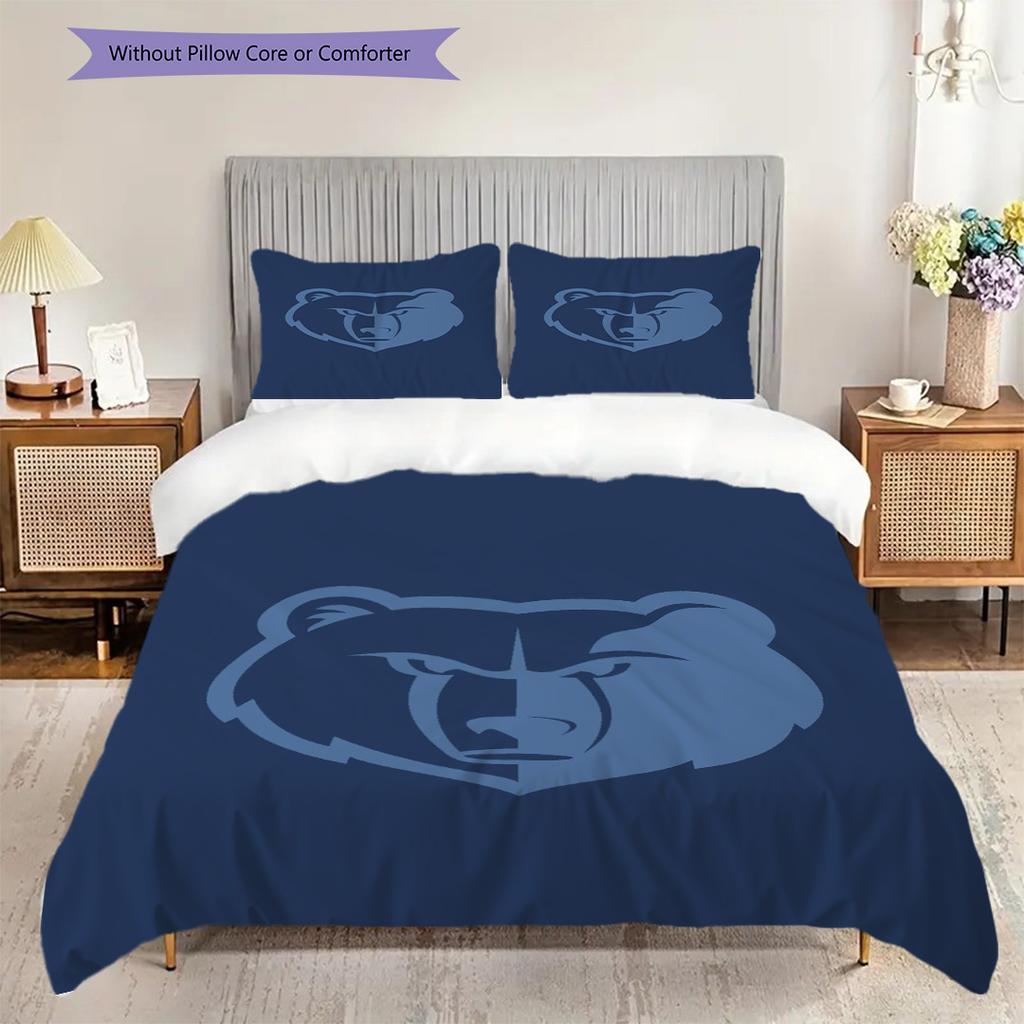 Memphis Grizzlies Bold Bear Spirit Three-piece Set(1 * Duvet Cover + 2 * Pillowcase, Without core)Christmas Birthday Gift Duvet Cover and Pillowcase